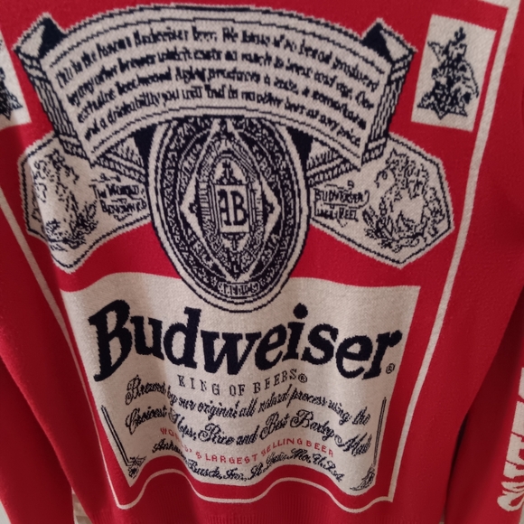 Budweiser Sweater King Of Beers Logo Red Cotton/Acrylic Crew Neck Men's SzMedium - Picture 3 of 9